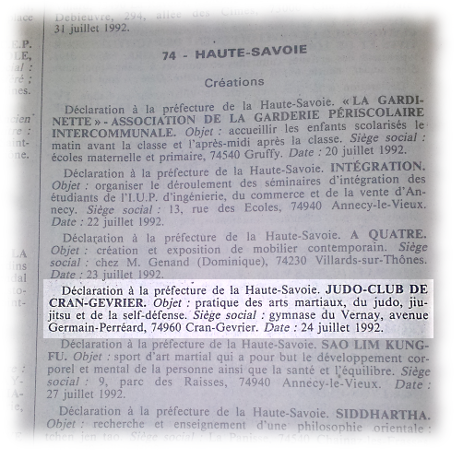 extrait du jo annoncant la création du club